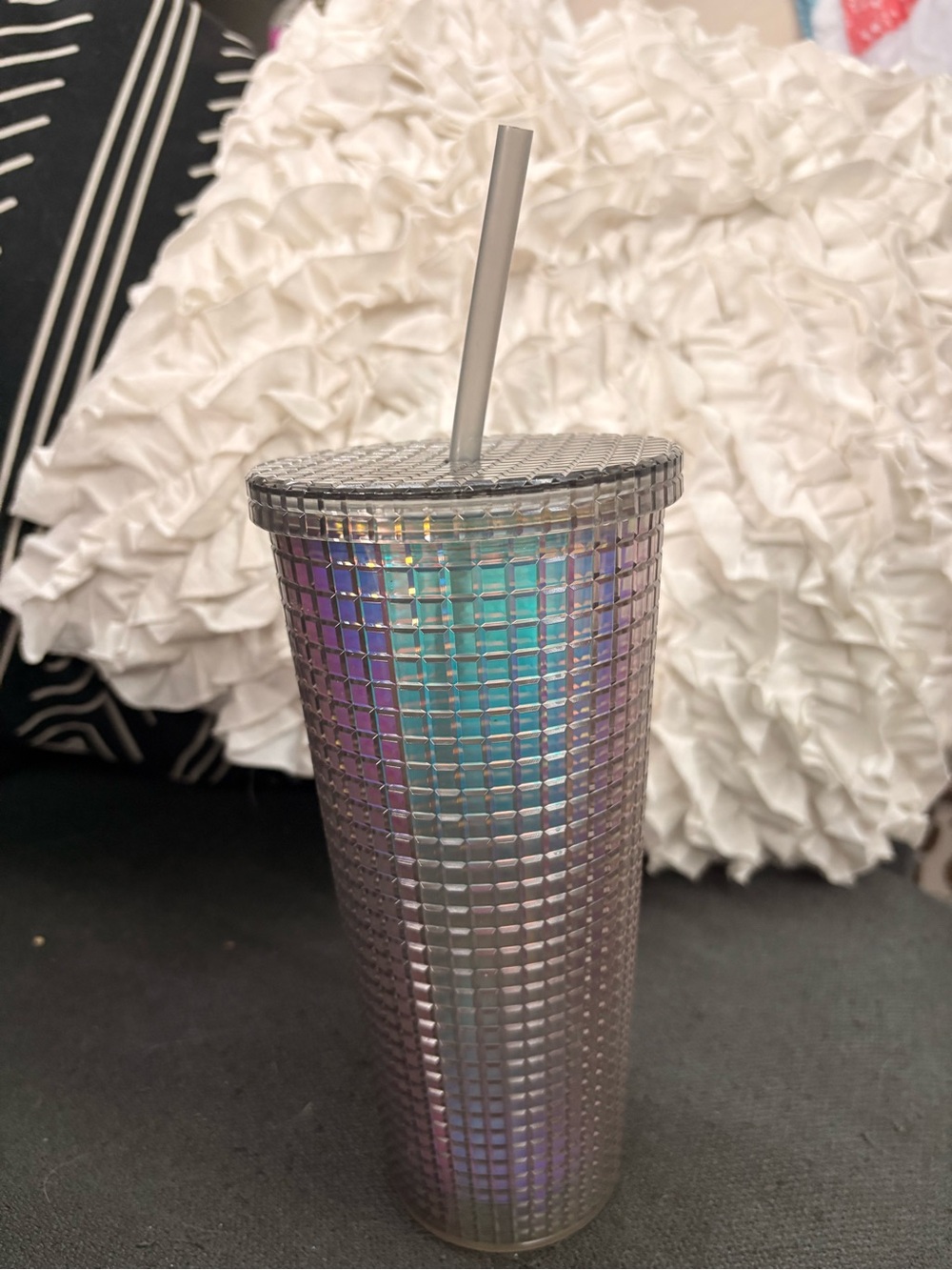 Iridescent Textured Tumbler with Straw - Silver 24 oz